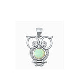 Sterling Silver Rhodium Plated owl White Lab Opal Pendant