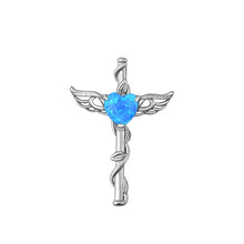 Load image into Gallery viewer, Sterling Silver Rhodium Plated Caduceus Blue Lab Opal Pendant