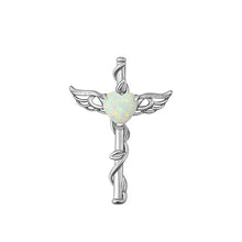 Load image into Gallery viewer, Sterling Silver Rhodium Plated Caduceus White Lab Opal Pendant