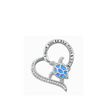 Load image into Gallery viewer, Sterling Silver Rhodium Plated Turtle and Heart Blue Lab Opal Pendant