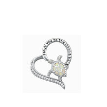 Load image into Gallery viewer, Sterling Silver Rhodium Plated Turtle and Heart White Lab Opal Pendant