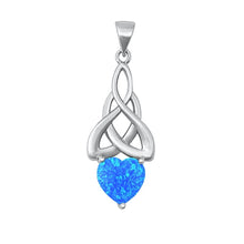 Load image into Gallery viewer, Sterling Silver Rhodium Plated Celtic Heart Blue Lab Opal Pendant