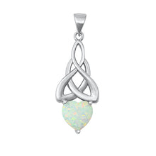 Load image into Gallery viewer, Sterling Silver Rhodium Plated Celtic Heart White Lab Opal Pendant