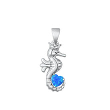 Load image into Gallery viewer, Sterling Silver Rhodium Plated Seahorse Blue Lab Opal Pendant