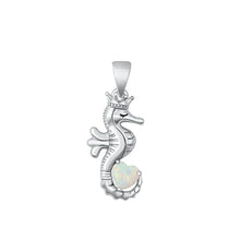 Load image into Gallery viewer, Sterling Silver Rhodium Plated Seahorse White Lab Opal Pendant