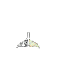 Sterling Silver Rhodium Plated Whale Tail White Lab Opal Pendant