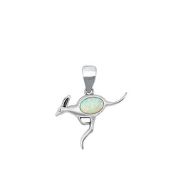 Sterling Silver Rhodium Plated Kangaroo White Lab Opal Pendant