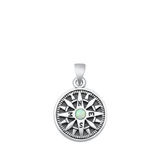 Sterling Silver Oxidized Compass White Lab Opal Pendant
