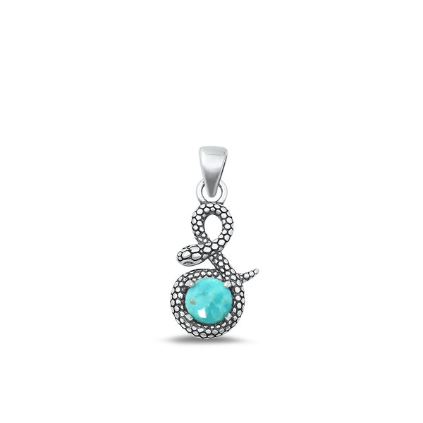Sterling Silver Oxidized Genuine Turquoise Snake Stone Pendant Face Height-16.2mm