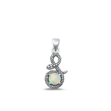 Load image into Gallery viewer, Sterling Silver Oxidized White Lab Opal Snake Pendant Face Height-15.8mm