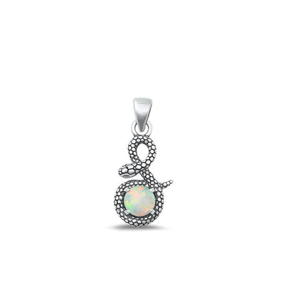 Sterling Silver Oxidized White Lab Opal Snake Pendant Face Height-15.8mm