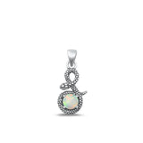 Sterling Silver Oxidized White Lab Opal Snake Pendant Face Height-15.8mm