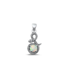 Sterling Silver Oxidized White Lab Opal Snake Pendant Face Height-15.8mm