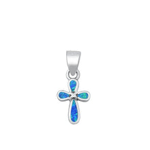Load image into Gallery viewer, Sterling Silver High Polish Cross Blue Lab Opal Pendant