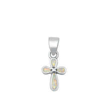 Load image into Gallery viewer, Sterling Silver High Polish Cross White Lab Opal Pendant