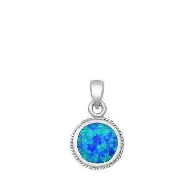 Sterling Silver Oxidized Blue Lab Opal Pendant-10.5mm