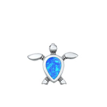 Load image into Gallery viewer, Sterling Silver Oxidized Blue Lab Opal Turtle Pendant Face Height-19.1mm
