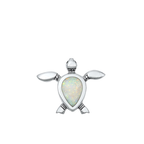 Sterling Silver Oxidized White Lab Opal Turtle Pendant Face Height-19.1mm