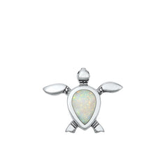 Sterling Silver Oxidized White Lab Opal Turtle Pendant Face Height-19.1mm