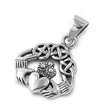 Load image into Gallery viewer, Sterling Silver Stylish Modish Claddagh with Celtic Knot PendantAnd Pendant Height of 19MM