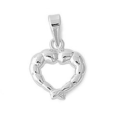 Sterling Silver Double Shrimp Heart Shaped Pendant with Pendant Height of 13MM