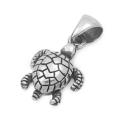 Sterling Silver Vintage Style Sea Turtle Pendant with Pendant Height of 16MM