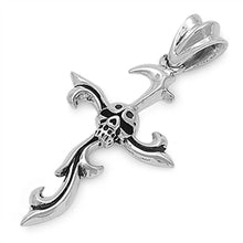 Load image into Gallery viewer, Sterling Silver Skull Head Cross Shape PendantAndHeight 40mm