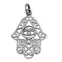 Load image into Gallery viewer, Sterling Silver Hamsa with Evil Eye Shape PendantAndHeight 28mm
