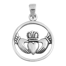 Load image into Gallery viewer, Sterling Silver Circle claddaugh Shape PendantAndHeight 22mm