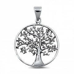 Sterling Silver Oxidized Finish Tree Of Life Shaped Plain Pendant