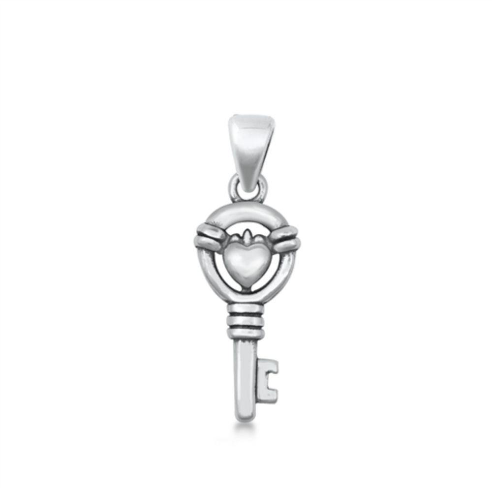 Sterling Silver Oxidized Heart and Key Pendant