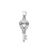 Sterling Silver Oxidized Heart and Key Pendant