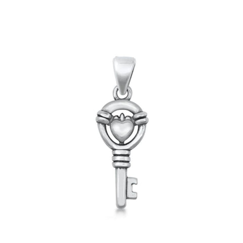 Sterling Silver Oxidized Heart and Key Pendant