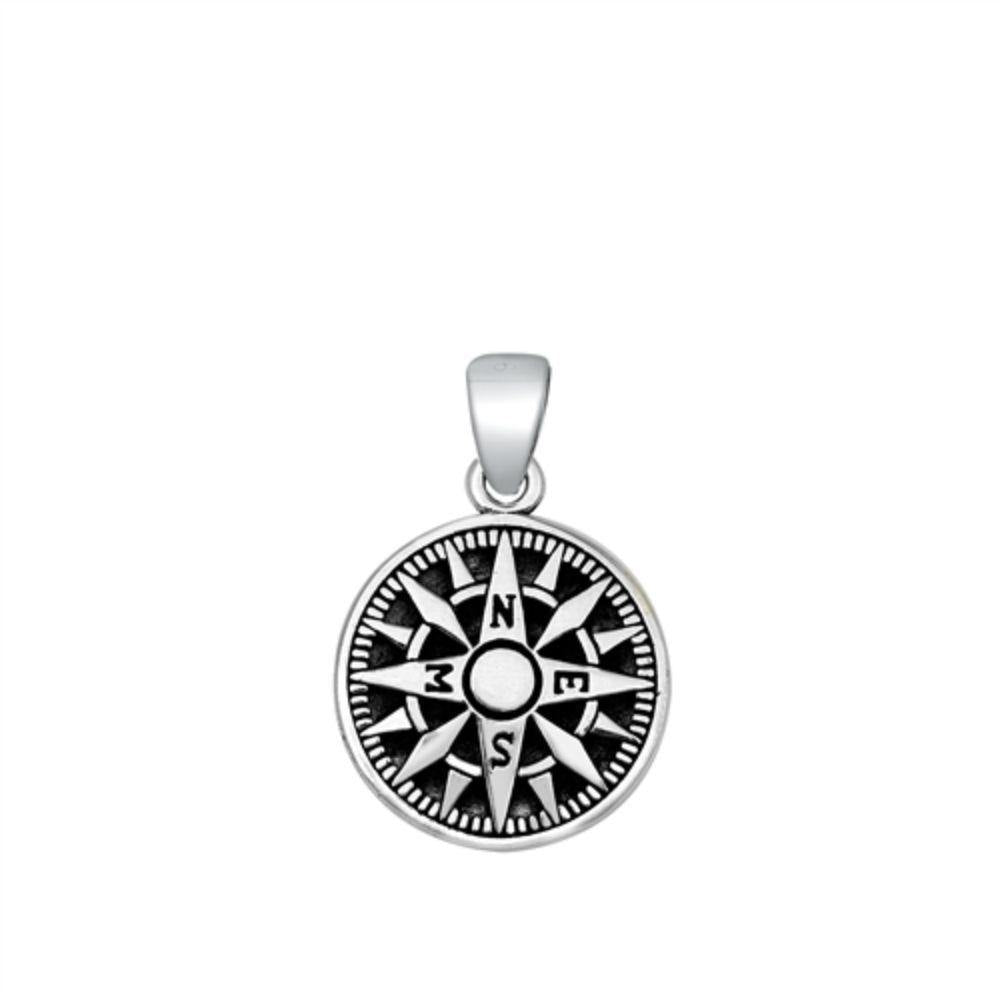 Sterling Silver Oxidized Compass Pendant