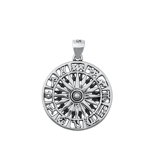 Sterling Silver Oxidized Zodiac Chart Pendant