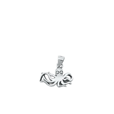 Sterling Silver Oxidized Octopus Pendant-8.9mm