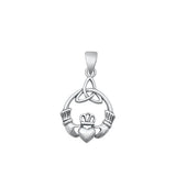 Sterling Silver Oxidized Claddagh and Triquetra Pendant