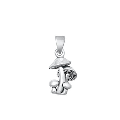 Sterling Silver Oxidized Mushrooms Pendant-15mm