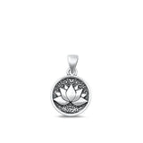 Sterling Silver Oxidized Lotus Pendant Face Height-14mm