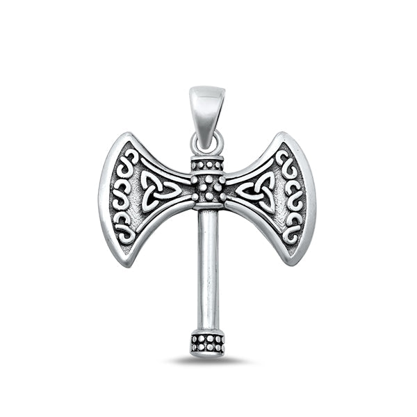Sterling Silver Oxidized Double Headed Celtic Axe Pendant Face Height-27.8mm