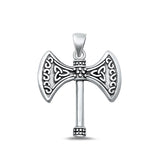Sterling Silver Oxidized Double Headed Celtic Axe Pendant Face Height-27.8mm