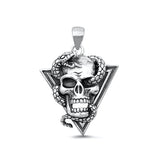 Sterling Silver Oxidized Skull And Snake Pendant Face Height-27mm