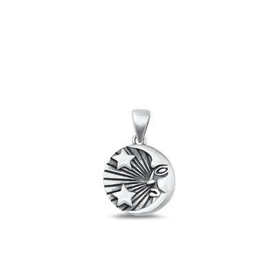 Sterling Silver Oxidized Moon And Stars Plain Pendant Face Height-13.8mm