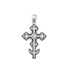 Sterling Silver Oxidized Cross Pendant-23.9mm