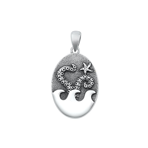 Sterling Silver Oxidized Ocean Pendant