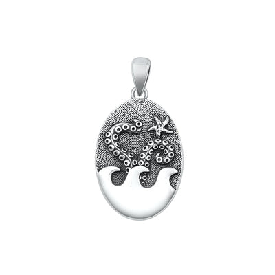 Sterling Silver Oxidized Ocean Pendant