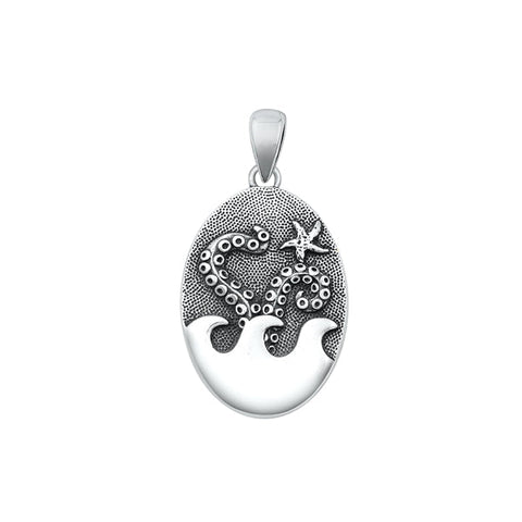 Sterling Silver Oxidized Ocean Pendant