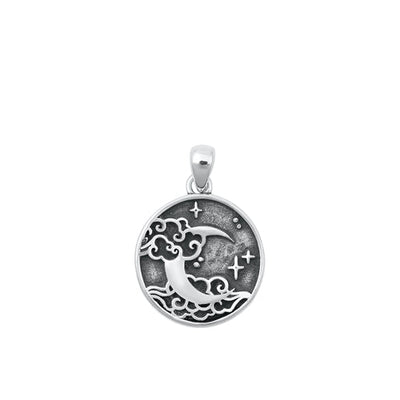 Sterling Silver Oxidized Moon Pendant