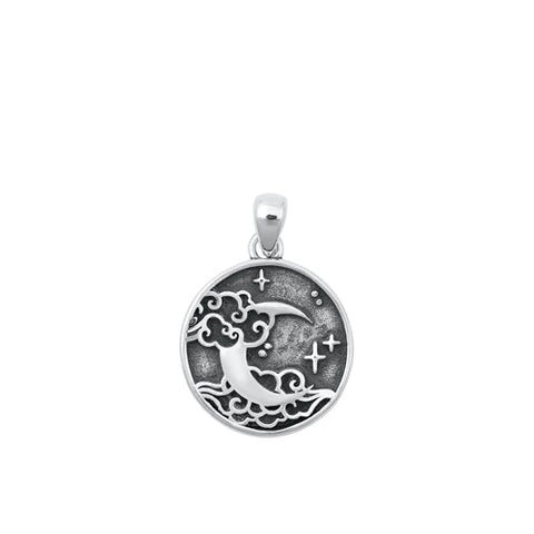 Sterling Silver Oxidized Moon Pendant