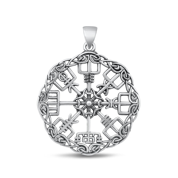 Sterling Silver Oxidized Viking Compass Pendant Face Height-30mm